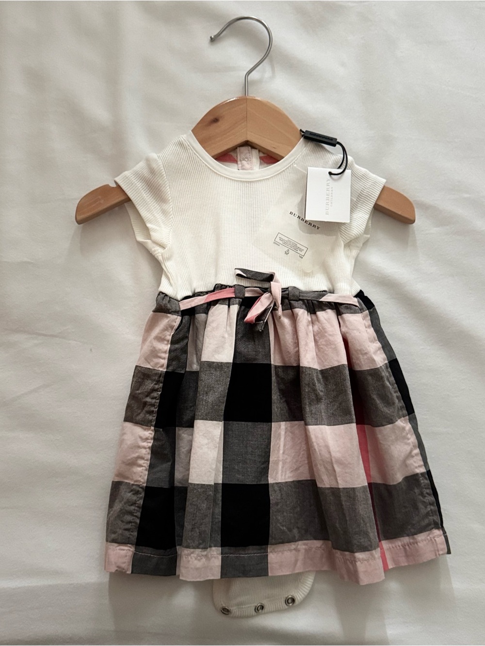 Burberry Children 6M Pink Check Dress Bodysuit NWT